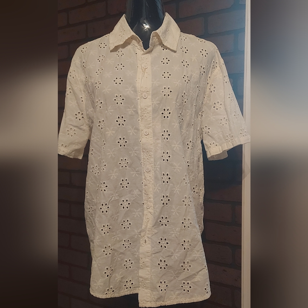 Men's Lace Cream Short Sleeve Shirt
